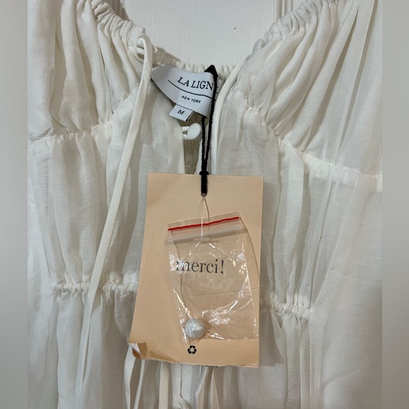 NWT LA LIGNE Josie Cotton Silk blend Midi Dress In Ivory Medium - Picture 4 of 10